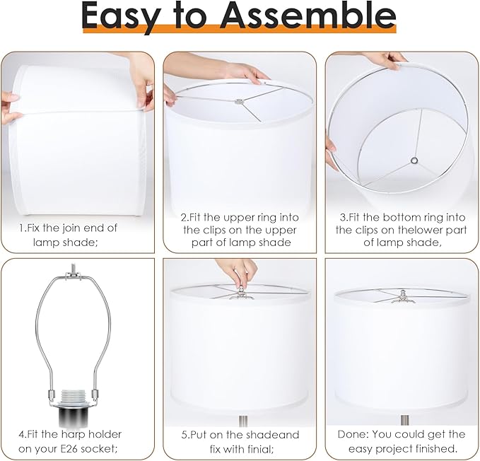 Lamp Shades Set of 2, Drum Lampshades 13" Top x 13" Bottom x 10" High with Spider Fitter, Large Replacement Lamp Shades for Table Lamps, Floor Lamps, Easy Assembly Required (2, White)