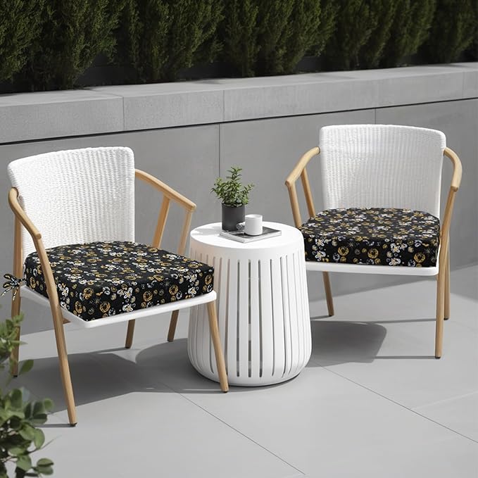 idee-home Outdoor Chair Cushions Set of 4, Thick 19" x 19" x 3" Outdoor Seat Cushions Patio Furniture Waterproof with Ties, Dining Pads