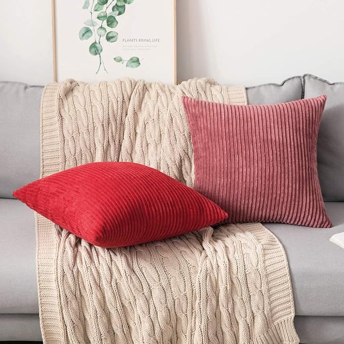 MIULEE Winter Pack of 2 Corduroy Soft Soild Decorative Square Throw Pillow Covers Cushion Cases Pillow Cases for Couch Sofa Bedroom Car 18 x 18 Inch 45 x 45 cm Cranberry Red