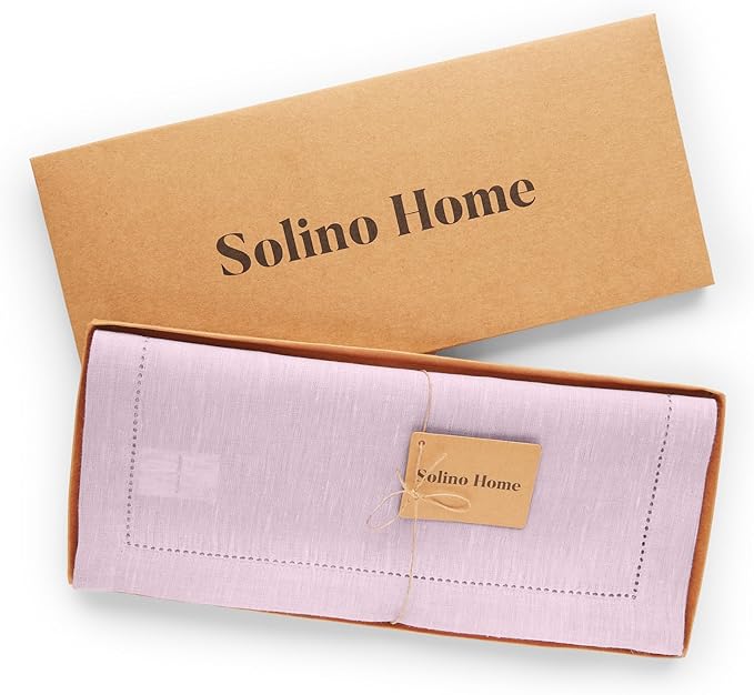 Solino Home Linen Table Runner 60 Inches - 100% Pure Linen Bubblegum Pink Hemstitch Table Runner 14 x 60 Inch Ideal for Dresser and Coffee Tables - Halloween - Milan