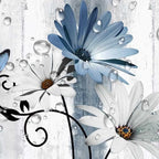 Rustic Farmhouse Shower Curtain, Farm Blue Daisy Floral Flowers and Butterfly on Country Wooden Shower Curtain for Bathroom with 12PCS Hooks, 48X70IN, Turquoise Blue