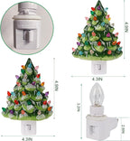 Hausse 2 Pack Christmas Ceramic Tree Night Lights, Decorative Xmas Tree Nightlight with Lamp, Multicolor Bulbs & 360 Degree Swivel Plug with ON/Off Switch for Home Bathroom Bedroom Decor