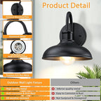 Gooseneck Outdoor Light Fixtures, 2-Pack Farmhouse Barn Lights for Porch, Industrial Black Exterior Wall Sconce for Garage, Patio, E26 Base Anti-Rust for Garage Frontdoor Entryway Doorway