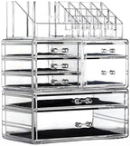 Cq acrylic 3 Pack Clear Skincare Organizer for Vanity, Stackable 7 Drawers Make Up Organizer,Cute Cosmetic Organizer for Vanity Jewelry,Hair Clip,Beauty,Skincare Product Dresser Acrylic Desk Organizer