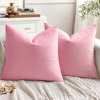 EMEMA Pack of 2 Velvet Pillow Covers Decorative Square Pillowcase Soft Solid Cushion Case for Sofa Bedroom Car 16x16 Inch Bright Pink