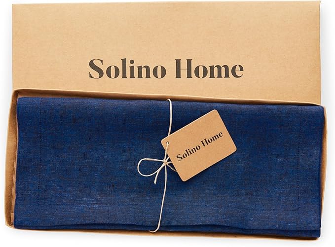 Solino Home Linen Royal Blue Table Runner 72 Inches Long - Athena, 100% Pure Linen Dining Table Runner 14 x 72 Inch - Holiday