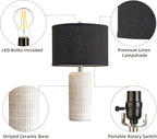 23'' Set of 2 Modern Ceramic Table Lamps, Minimalist Bedside Lamp, Rustic Nightstand End Table Lamp for Bedroom, Living Room, Study Room, Office, 2 LED Bulbs Included (Black)