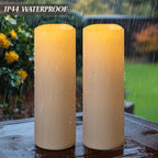 4" x 14" Large Waterproof Outdoor Flameless Candles Battery Operated LED Flickering Pillar Candles with Remote and Timer for Indoor Outdoor Lanterns, Off White, Long Lasting, Set of 2