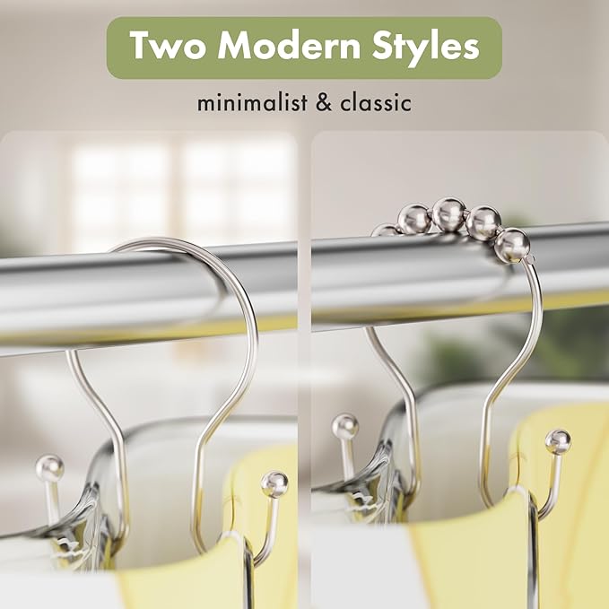 AmazerBath Shower Curtain Hooks, Shower Curtain Rings, Metal Nickel Shower Curtain Hooks Rust Proof, Smooth Glide Double Shower Hooks for Shower Curtain, Shower Rod Hooks 12Pcs