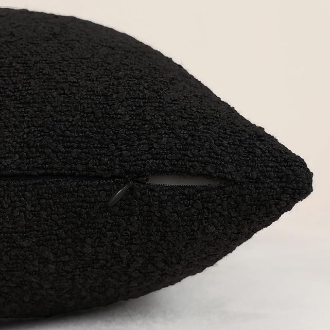 Jeneoo Black Decorative Long Lumbar Thick Throw Pillow Covers Fine Textured Boucle Couch Cushion Cases for Sofa Decor, Set of 1, 14 x 26 Inch