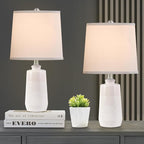 20.5" Ceramic Table Lamp Set of 2 for Bedrooms, White Lamps Set of 2 for Living Room, Minimalist Ceramic Lamps with White Barrel Lampshade, Matte White Ceramic Lamps for Nightstand