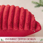 MOSAYT Christmas Faux Fur Throw Pillow Covers 18x18, Set of 2, Plush Velvet Soft Pillow Case,Fluffy Striped Decorative Couch Pillow Covers for Sofa, Bedroom, Living Room(Red)