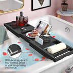 Artmalle Bathtub Caddy Tray - Expandable and Foldable Bath Tray for Tub, Luxury Bamboo Bath Caddy Tub Table, Bathtub Accessories with Book Holder and Free Soap Dish, Black