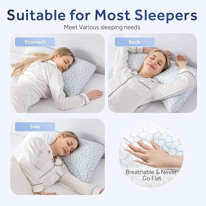 King Cooling Side sleeper pillow for adults,cervical neck support pillow for neck and shoulder pain Relief,Adjustable Shredded Memory Foam Bed Pillow 1 Pack with Additional Foam Fill Included (White)