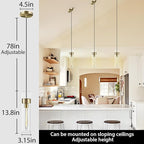 Modern Glass Brass Pendant Lights Kitchen Island, Adjustable Cord Pendant Light Fixtures, Kitchen Pendant Lighting Over Island, Indoor Chandelier for Bedroom Bathroom, Included Bulb
