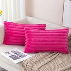 ZLINA Set of 2 Cream White Faux Fur Decorative Throw Pillow Covers Fluffy Striped Pillowcase Cushion Covers 12 x 20 Inch Decor Sofa Couch Bedroom