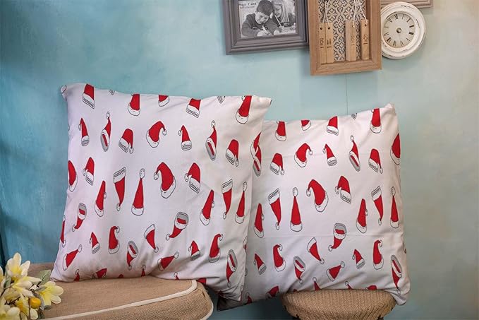 CAPSCEOLL 2PCS Red Soft Throw Pillow Covers 18X18Inch Christmas Celebration White Winter Xmas Year Bed Pillow Covers for Bedroom Sofa Living Room Soft Pillow Covers