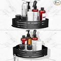 Corner Shower Caddy - 2 Pack Adhesive Shower Caddy Shelf Organizer Corner with Hooks, Rustproof Stainless Steel Bath Organizers Shower Shelf No Drilling Shelves for Bathroom Storage, Black