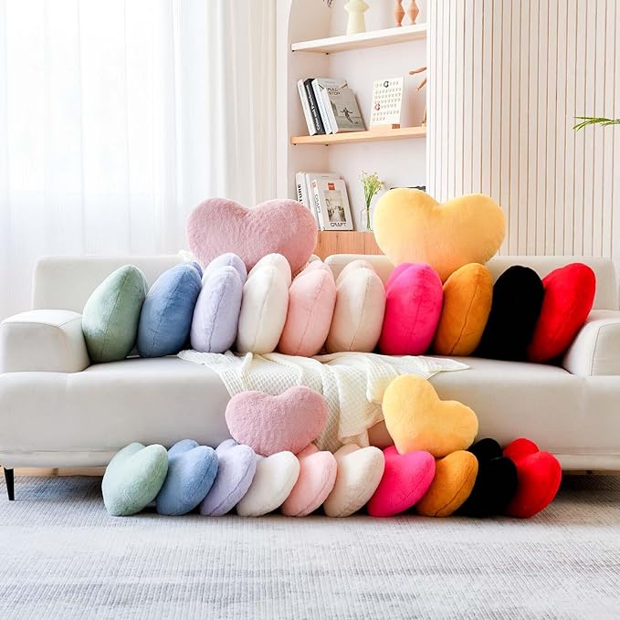 Grey Heart Pillows, Cute Heart Decorative Pillow, Heart Shaped Throw Pillows for Bed, Faux Rabbit Fur Plush Hoom Decor Pillow Cushion for Chair Sofa Living Room (Large-19.6"x15.7")