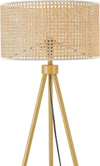 GLOBE Electric 65914 60" Floor Lamp, Faux Wood Tripod Base, Rattan Shade, On/Off Rotary Switch on Socket