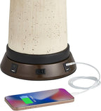 360 Lighting Rocco Mid Century Modern Table Lamp with USB and AC Power Outlet Workstation Charging Base Handmade 30" Tall Blue Ceramic Tan Drum Shade for Living Room Bedroom (Color May Vary)