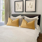 MIULEE Pack of 2 Gold Decorative Lumbar Pillow Covers 12x20 Inch Soft Chenille Luxurious Couch Throw Pillows Farmhouse Cushion Covers with Elegant Design for Sofa Bedroom Living Room Home Decor