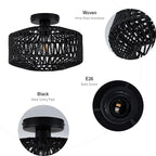 MAYNA Boho Ceiling Light Fixture, Black Rattan Light Fixtures Ceiling Mount,Mini Hand Woven Rattan Chandelier Light Fixtures for Bedroom Kitchen Entryway Living Room Hallway, Bulb NOT Included