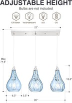TENGXIN 3-Light Pendant Lights for Kitchen Islands - Brushed Nickel with Blue Glass. Farmhouse Style, Ideal for Dining Rooms and Bedrooms, 6 Inch