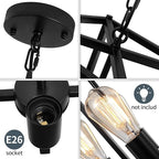 Black Chandelier Dining Room Light Fixtures,4-Light Farmhouse Chandelier Metal Cage Hanging Pendant Lighting Adjustable Height,Industrial Hanging Lights for Kitchen Island Dining Room Hallway Foyer