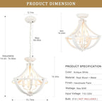 4-Lights French Country Chandelier Farmhouse Chandeliers Handmade Semi Flush Mount Ceiling Light Fixture Wood Pendant Light White Chandeliers for Entryway Foyer Hallway Kitchen Dining Room