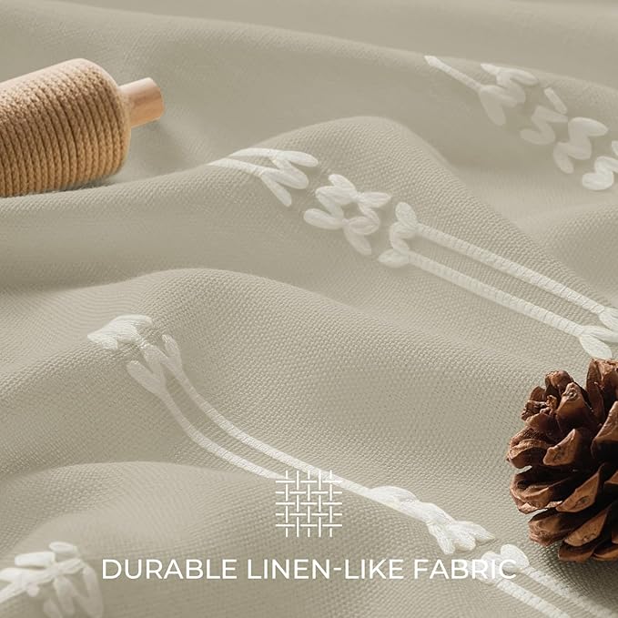 downluxe Linen Texture 3 in 1 Farmhouse Shower Curtain Set with Tassel, Boho Fabric Shower Curtains for Bathroom, Taupe, 72W x 72L