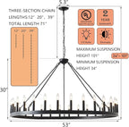 Large Farmhouse Wagon Wheel Chandelier 53",30-Light Black Round Rustic Ceiling Pendant Lighting Fixture,Industrial Chandeliers for high Ceilings Outdoor Porch Living Dining Room Kitchen Foyer