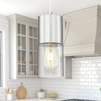Pendant Lights Kitchen Island, Brushed Nickel Hanging Lights Fixtures with Cylinder Clear Glass, Modern Kitchen Pendant Lighting Over Island for Dining Room, AD-24023-1P-SN