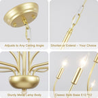 Modern Gold Chandelier for Dining Room,12-Light Gold Chandeliers,34 Inch Large Industrial Hanging Light Fixture for High Ceilings for Living Room, Kitchen, Entryway,Foyer
