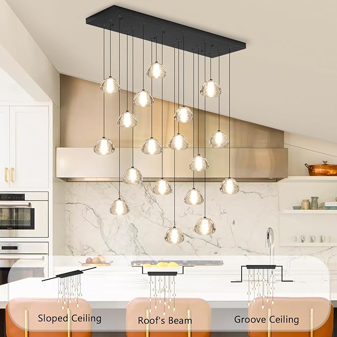 Crystal Rectangular Chandeliers for Living Room Dining Room Light LED Pendant Lights Fixtures Lighting Chandelier for Foyer Entrance Black