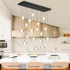 Crystal Rectangular Chandeliers for Living Room Dining Room Light LED Pendant Lights Fixtures Lighting Chandelier for Foyer Entrance Black