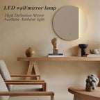 ONEWISH LED Wall Sconce, Dimmable Mirror Wall Lamp,16.93 inch Round Wall Lights for Bedroom with Memory Function, Wall Lamps for Living Room Entryway, Silver