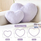 Lavender Heart Pillows, Cute Heart Decorative Pillow, Heart Shaped Throw Pillows for Bed, Faux Rabbit Fur Plush Hoom Decor Pillow Cushion for Chair Sofa Living Room (Large-19.6"x15.7")