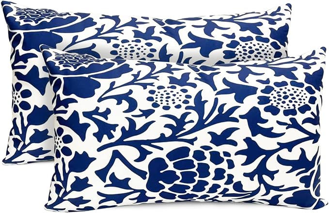 Decorative Throw Pillow Covers Set of 2 Blue Pillow Covers 12x20 inch Soft Short Plush Couch Pillow Case Floral Throw Pillows,Farmhouse Outdoor Pillow Covers for Sofa Bed Living Room Car