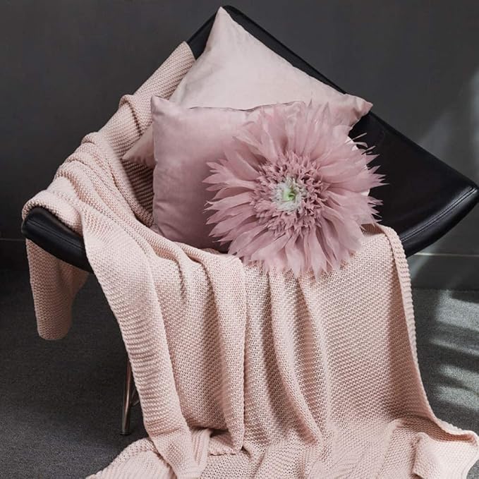 Handmade 3D Pink Flower Round Velvet Throw Pillows Aesthetic Decorative Daisy Accent Pillowcase Cute Soft Cushion for Bed Couch Sofa Car Living Room Bedroom Home Decor Gift 14 Inch Rose Gold