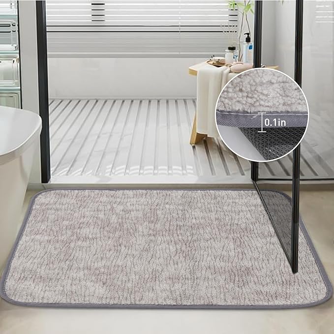 Bath Mats 30x20 Non-Slip Absorbent Bathroom Rug, Quick Dry Machine Washable Shower Tub Mat with Rubber Backing, Soft Floor Carpet for Bathroom Decor Bark Light Gray