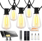 200FT Solar String Lights Outdoor Waterproof, Solar Patio Lights with Remote Control & 60+2 Dimmable ST38 Edison Bulbs Shatterproof,Solar Powered String Lights for Outside Garden Backyard