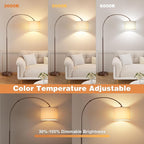 Ambimall Dimmable Arc Floor Lamp with Remote, Color Temperatures and Brightness Adjustable, Arched Floor Lamp with Rotating Head, Over Couch Arched Reading Light for Living Room (Deep Beige and Brown)