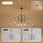 Modern Black Chandeliers Mid Century 12 Lights Sputnik Chandelier Large L52” Smoke Glass Globe Pendant Light Fixture for High Ceiling Foyer Staircase Living Dining Room