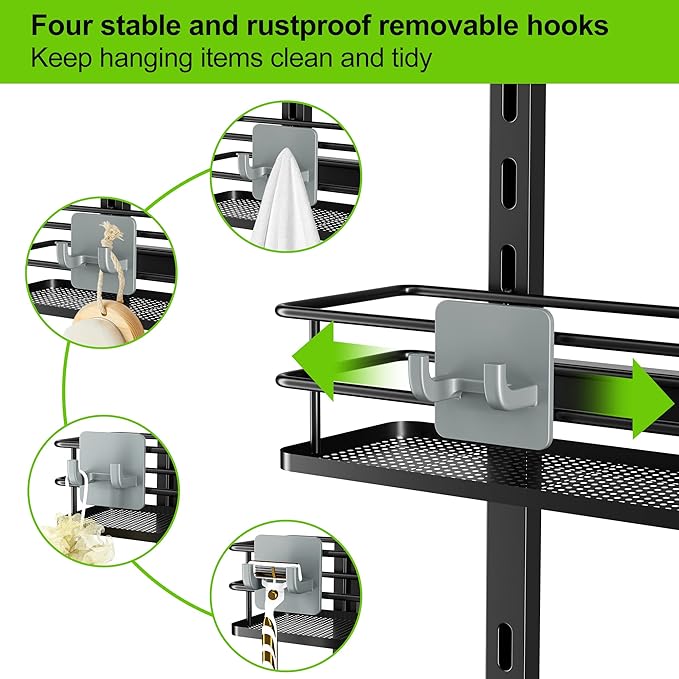 Orimade Adjustable Hanging Caddy, Bathroom Organizer Shelf Storage Rack, Rustproof Shower Basket, Matt Black 3 Tier