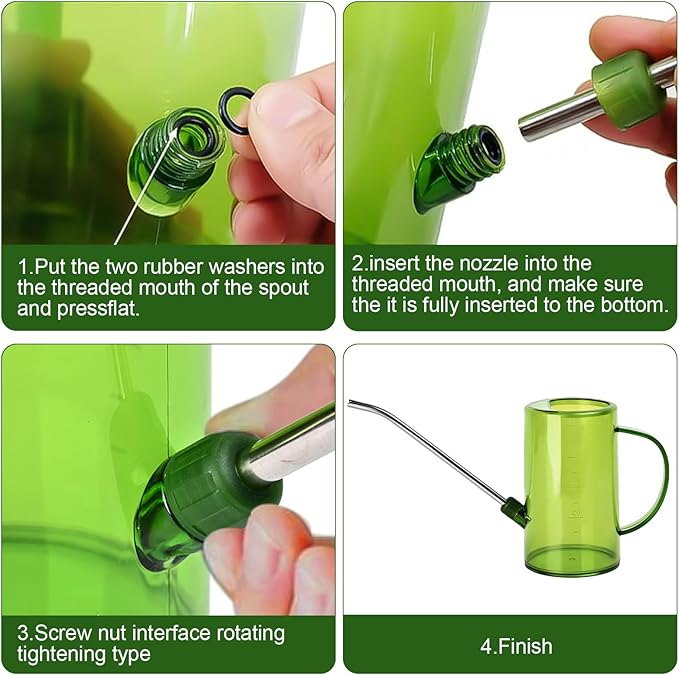 Small Plastic Watering Can - for Home Garden - with Long Spout - 1/4 Gallon - 34 Oz - Green