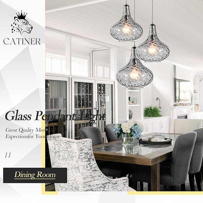 11" Smoked Hammered Glass Pendant Light – Blown Glass Ceiling Fixture with Brushed Nickel Finish, Modern Industrial Lighting for Kitchen Island, Dining Room, Hallway, Living Room