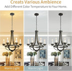 Farmhouse Hanging Chandelier，16 Inch Modern Rustic Vintage Pendant Ceiling Light Fixture,Black Gold Chandelier for Drawing Room Dining Room Bedroom Kitchen Island Hallway Foyer Entryway