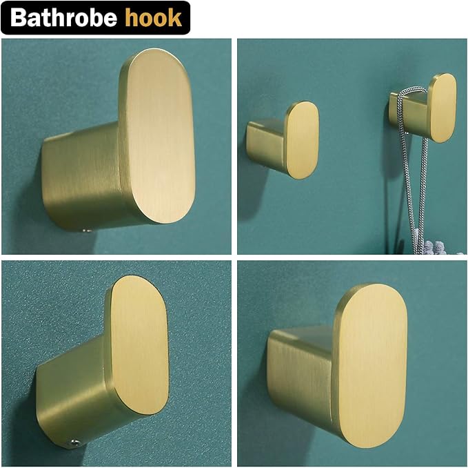 RANDOM Brushed Gold Towel Hook - SUS304 Stainless Steel Gold Hooks for Wall - Bathroom Wall Mounted Hand Towel Holder Robe Hook Coat Hook (2 Packs).96026-8BG