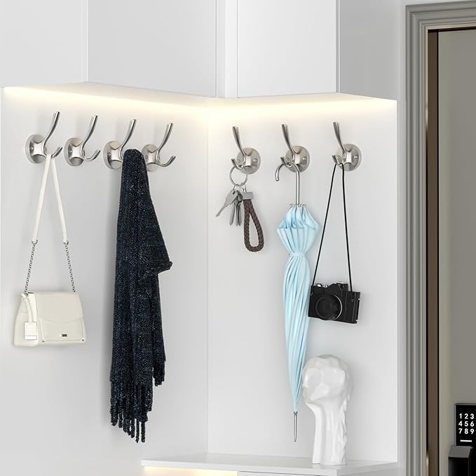 ZUONAI Towel Hooks for Bathrooms Wall Mounted 4 Pack Brushed Nickel Coat Hooks Heavy Duty Towel Wall Hooks for Coats Robes Hats Bath Entryway Cubicle Kitchen